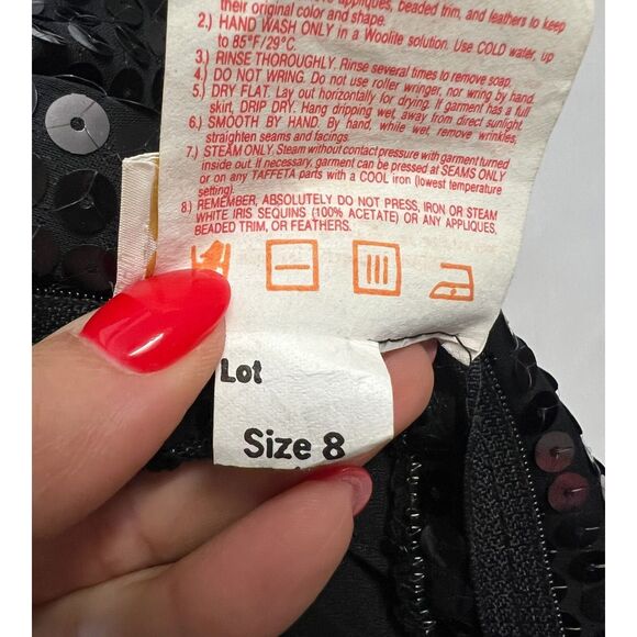 Vintage 80s Alyce Design Prom Sequin Cocktail Dress Black White Cruella de Vil 8 - Picture 15 of 16